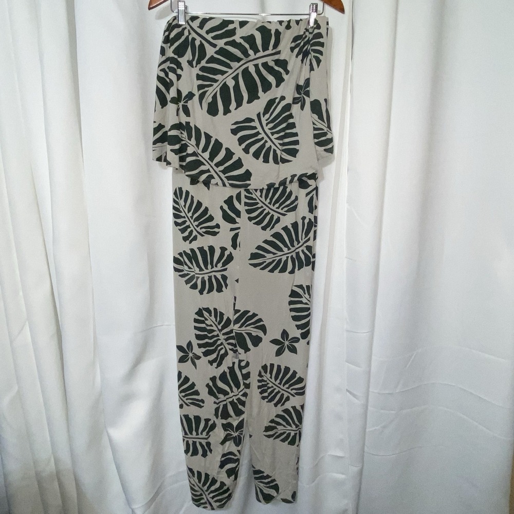 Tanoa Green & Beige‎ Leaf Design Sleeveless Jumper Women 1X Polynesian Hawaiian